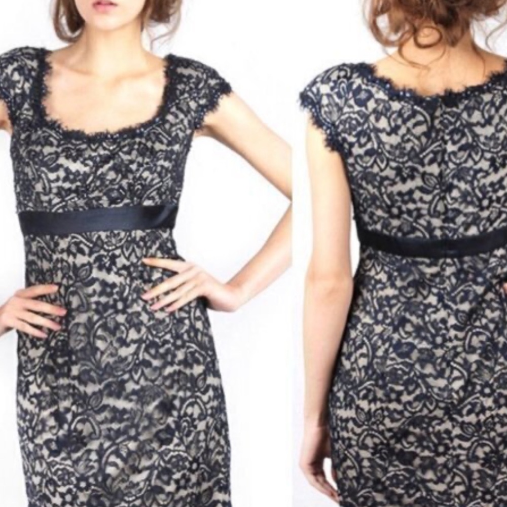 TADASHI Collection Navy Lace Beaded Dress Size 6